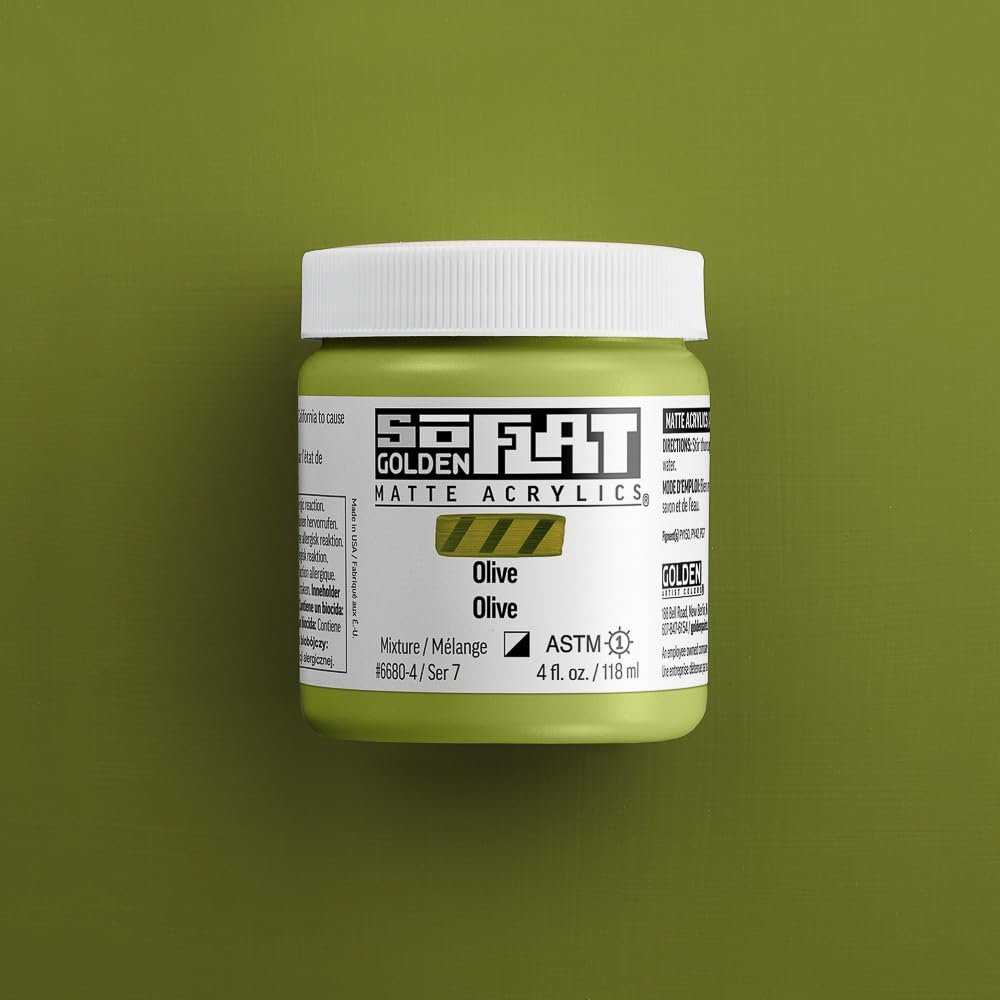 SoFlat Matte Acrylics by GOLDEN, Olive, 2 fl. oz. Jar, Professional Acrylic Paint, Semi-Opaque