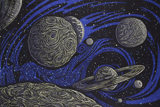 Sunshine Joy 3D Galactic Outer Space Planetary Psych Art Tapestry Wall Hanging Huge 60x90 Inches