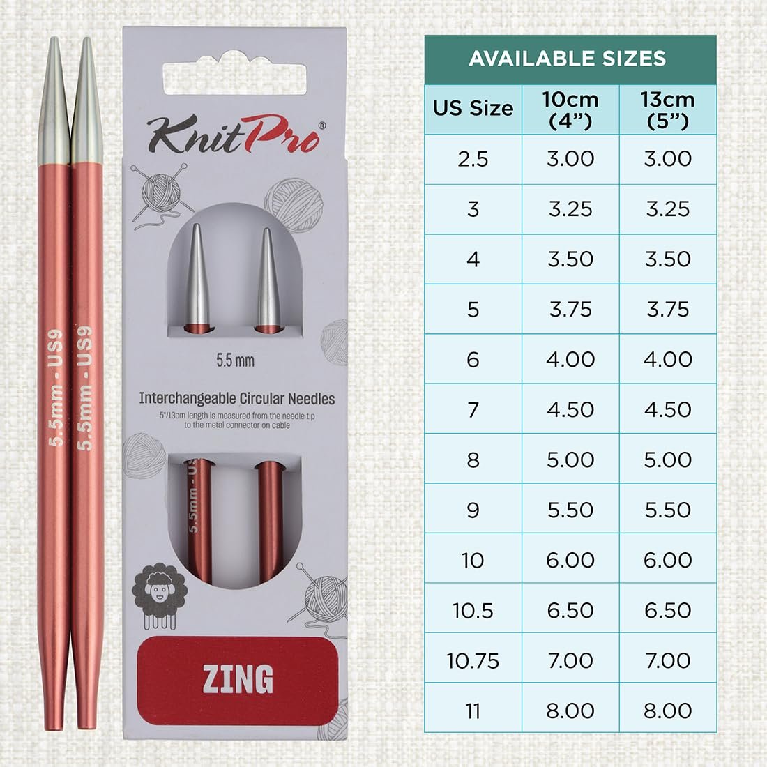 KnitPro Zing Interchangeable Circular Needles 4" (10cm)