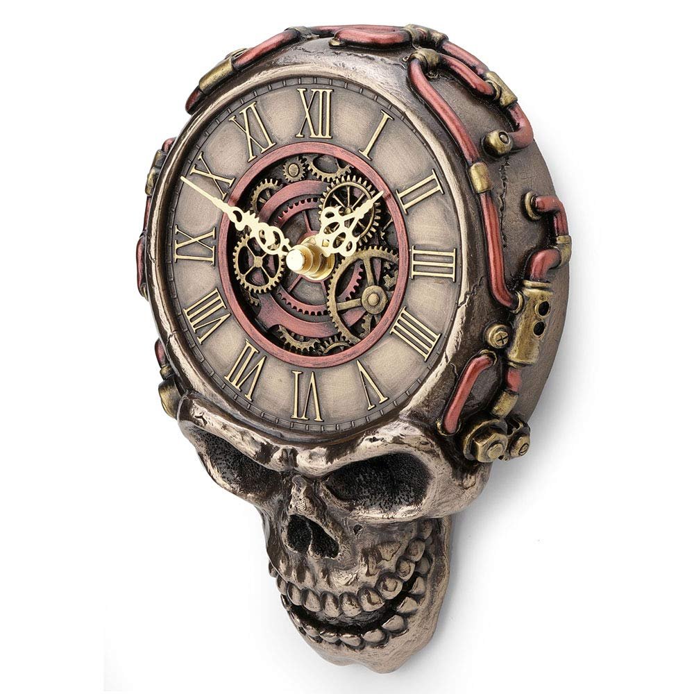 Veronese Design 8.1 Inch Steampunk Flat Skull Mechanical Gage Hanging Wall Clock Antique Bronze Finish Wall Sculpture