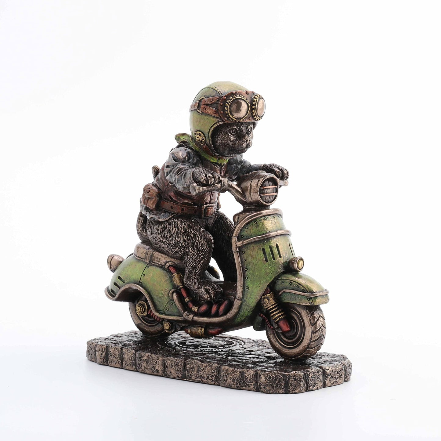 Veronese Design 5 1/2 Inch Steampunk Cafe Racer Cat Scooter Resin Figurine Bronze Finish