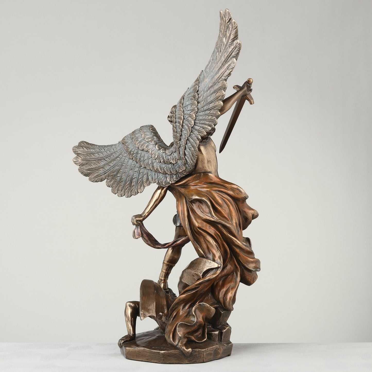 Veronese Design 14 1/8 Inch Archangel Saint Michael Tramples Demon Religious Sculpture Defeating Lucifer Resin Statue Bronze Finish