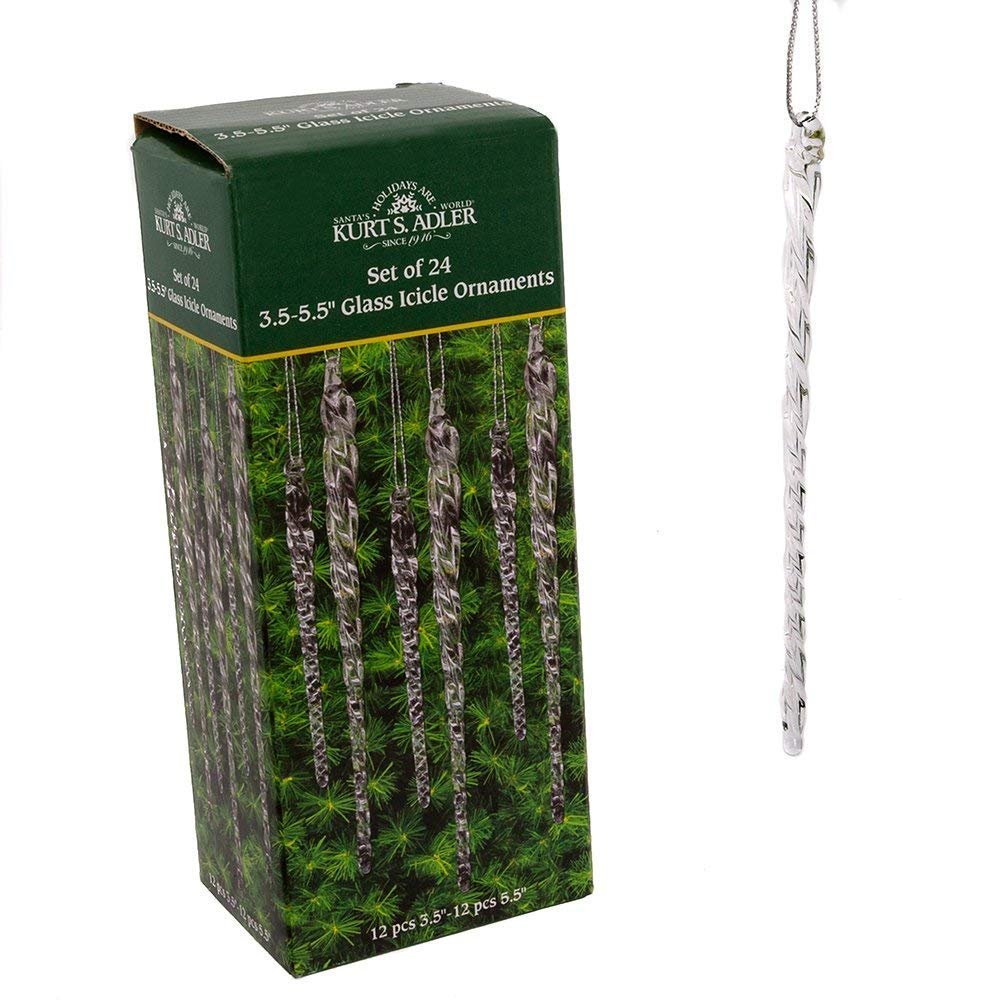 Kurt Adler 3-1/2-Inch-5-1/2-Inch Clear Glass Icicle Ornament Set of 24 Pieces