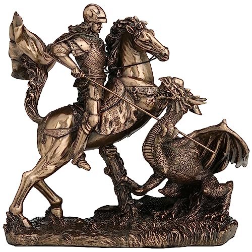 Veronese Design 6 1/4 Inch Saint George The Dragon Slayer Cold Cast Resin Bronze Finish Sculpture