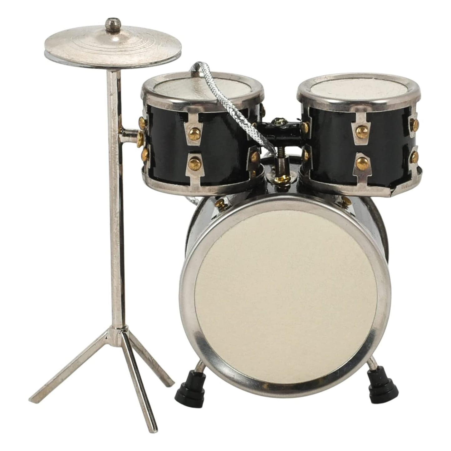 Broadway Gifts Co Polished Black Drum Set 3 inch Wood and Brass Hanging Ornament