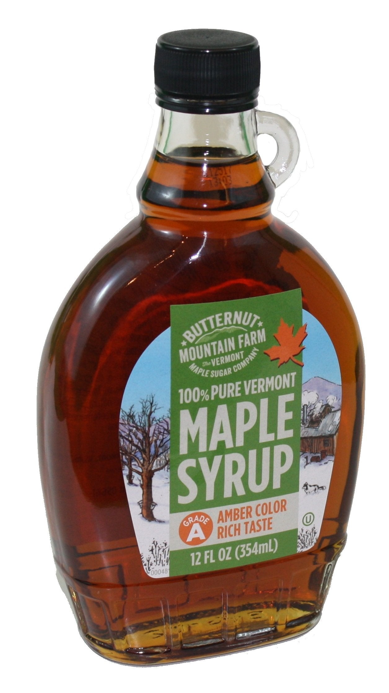 Vermont Amber Rich Maple Syrup Glass Jug 12 Ounce