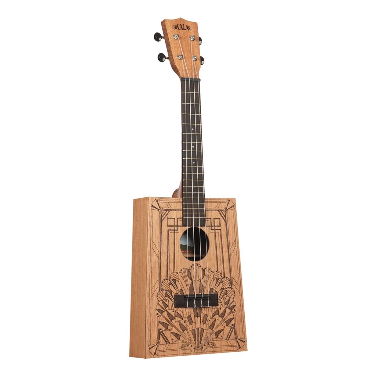 Kala Brand Music Co. Cigar Box Ukulele, 4-String, Right, Natural, Concert (KA-CB-Deco-C-W-Bag)