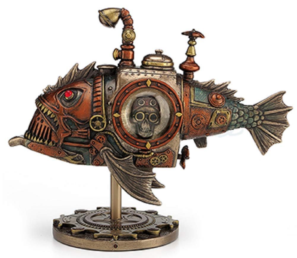VERONESE 8.5" Steampunk Submarine Melanocetus - Unus Anglerfish Statue Sculpture Figure