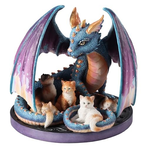 Veronese Design 5 1/8 Inch Foster Family by Selina Fenech Iridescent Dragon and Cats Hand Painted Figurine