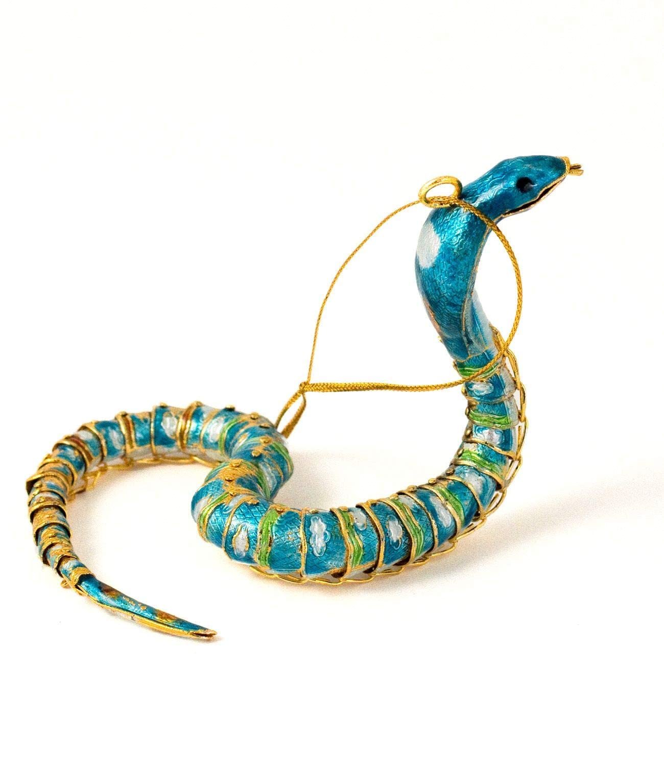 Value Arts Handmade Cloisonne Articulated Teal Snake Ornament