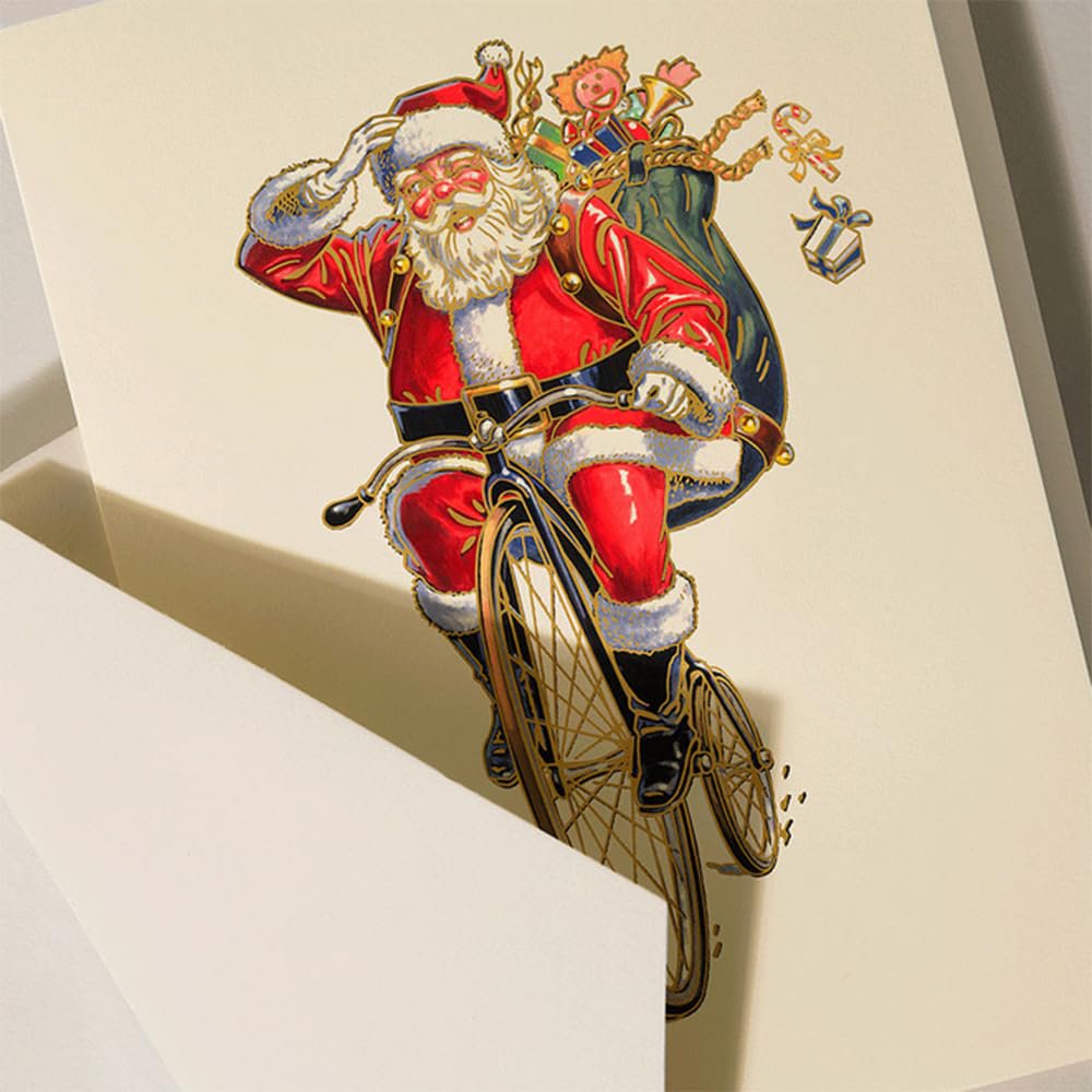 Crane & Co. Penny Farthing Santa Greeting Card 10 cards / 10 lined envelopes
