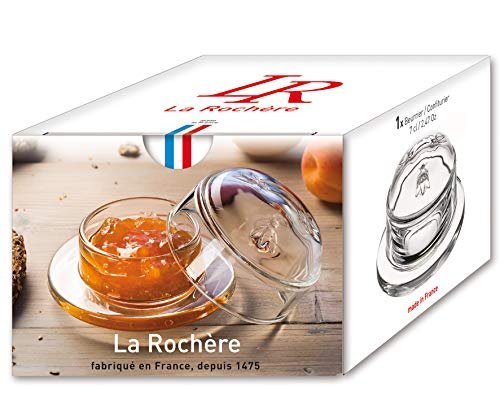 La Rochere Bee Butter Dish with Lid Embossed French Glass Butter Keeper for Countertop Dishwasher Safe (2.5 oz)