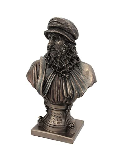 Italian Renaissance Artist Leonardo Da Vinci Figurine 9 1/8 Inch Bronze Resin Stone Bust Statue