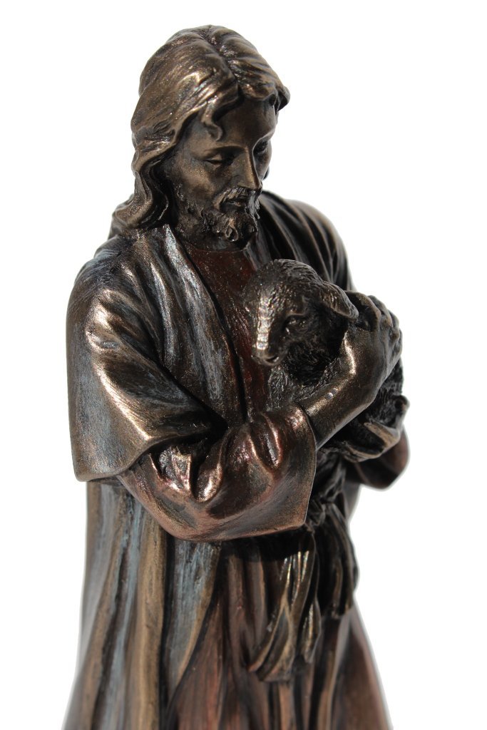 US 6.25 Inch Jesus Holding A Lamb Cold Cast Bronze Figurine Statue