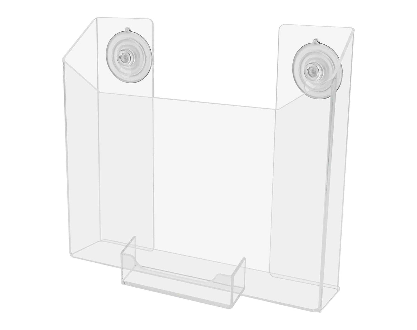 Marketing Holders Suction Cup 8.5”W Magazine Holder with Attached 3.5" x 2" Business Card Pocket Window or Glass Wall Mount Catalog Brochure Organizer Newsletter Document Caddy