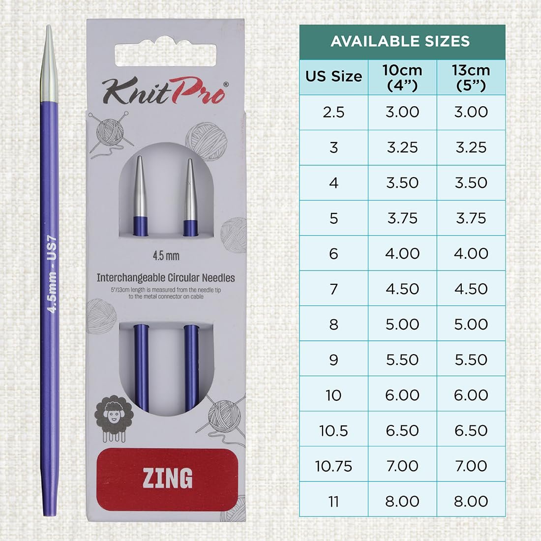 KnitPro Zing Interchangeable Circular Needles 4" (10cm)