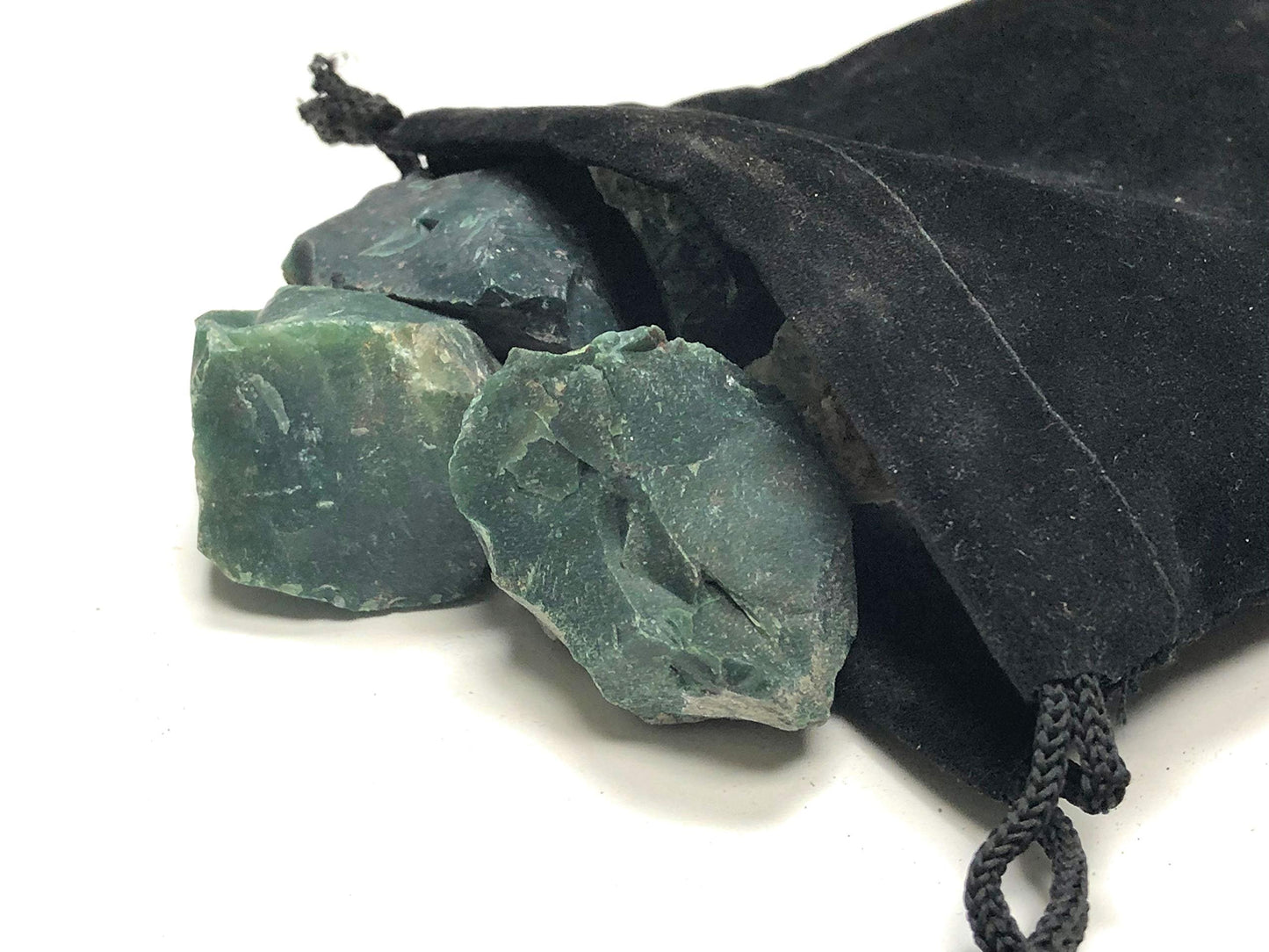 Zentron Crystal Collection: Rough Natural Green Jasper Stones with Velvet Bag (1/2 Pound)