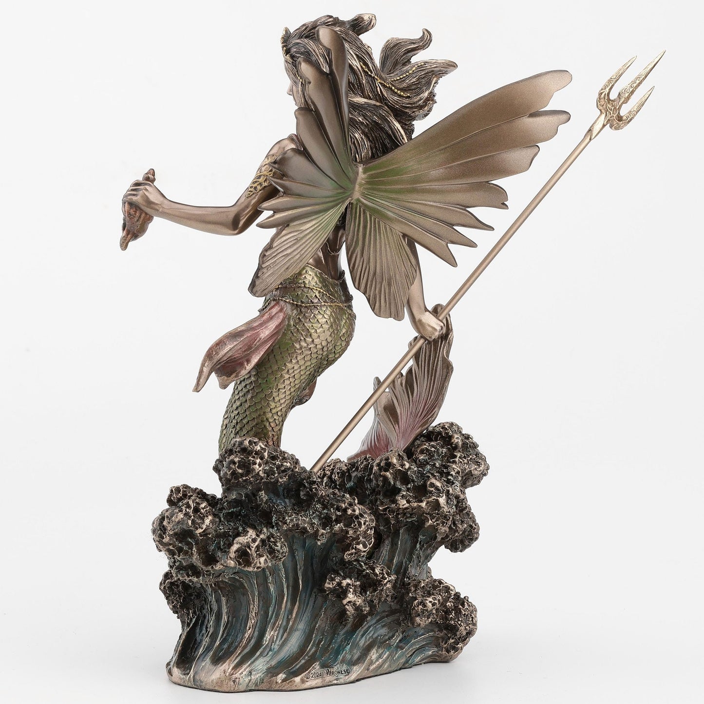 Veronese Design 9 1/8 Inch Queen Mermaid Fairy Holding Trident Cold Cast Resin Bronze Finish Sculpture