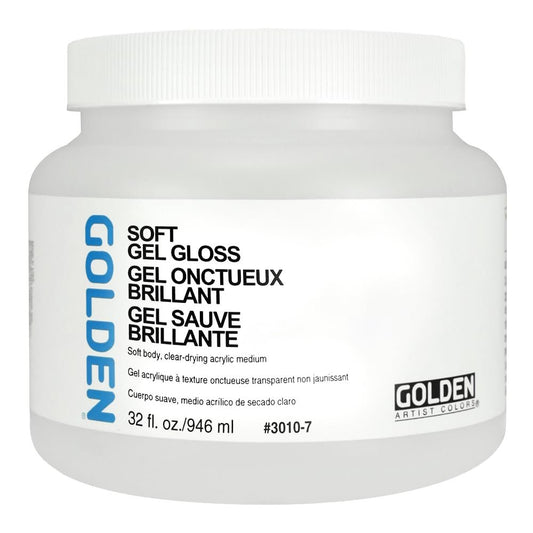 Soft Gel Gloss by GOLDEN, 32 fl. oz. Jar, Professional Acrylic Gel Medium, Transparent
