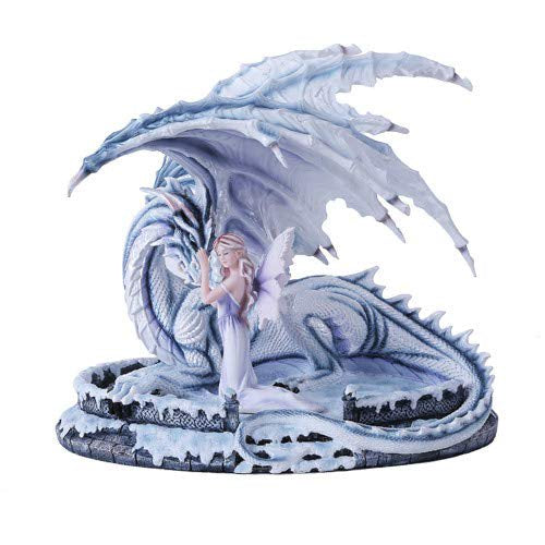Pacific Giftware Large White Adoring Fairy with Blue Dragon Figurine Handpainted Resin
