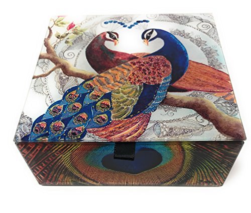 Value Arts Glass Keepsake Jewelry Box (Peacocks)
