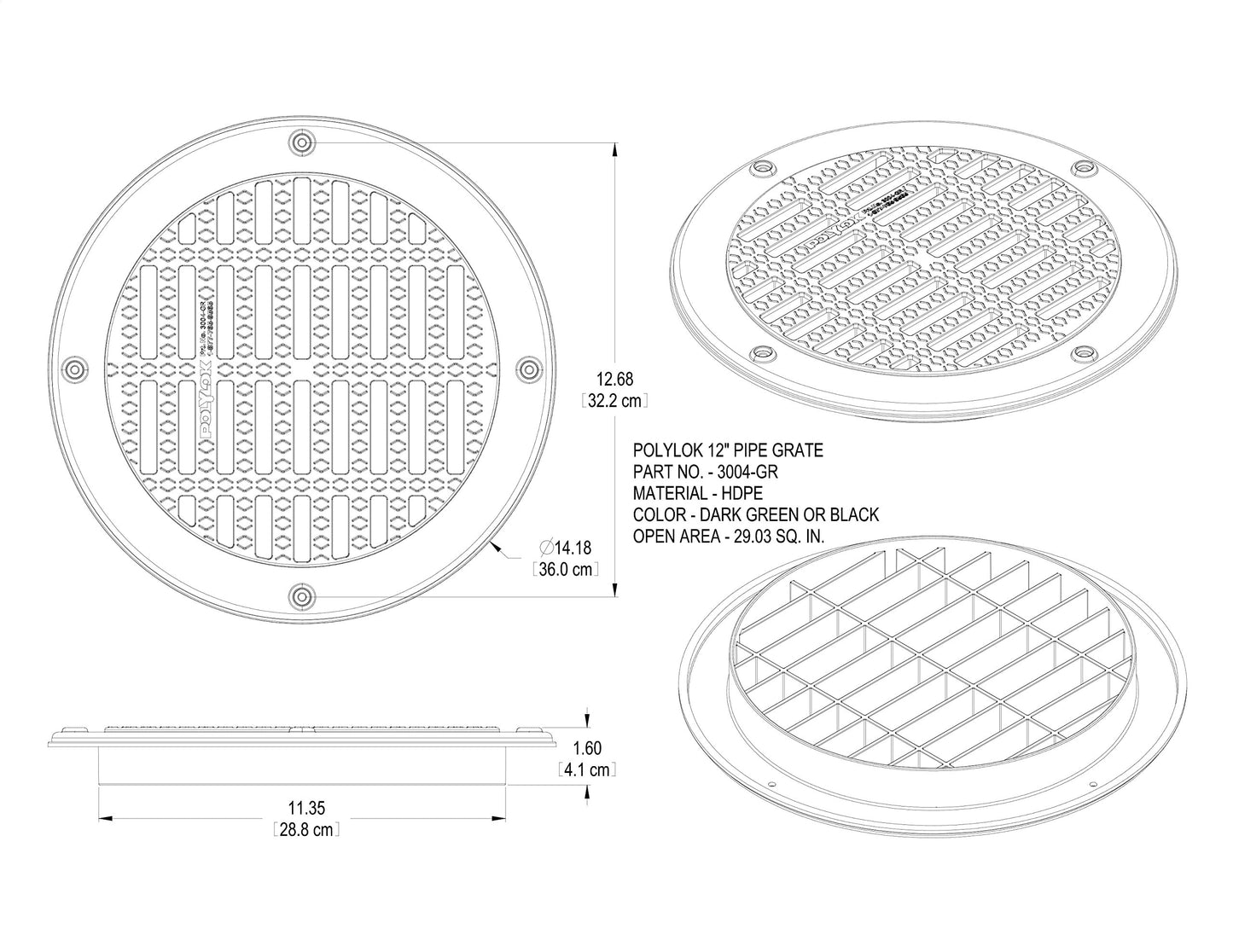 Polylok 12" Heavy Duty Grate for Corrugated Pipe (3004-GR)
