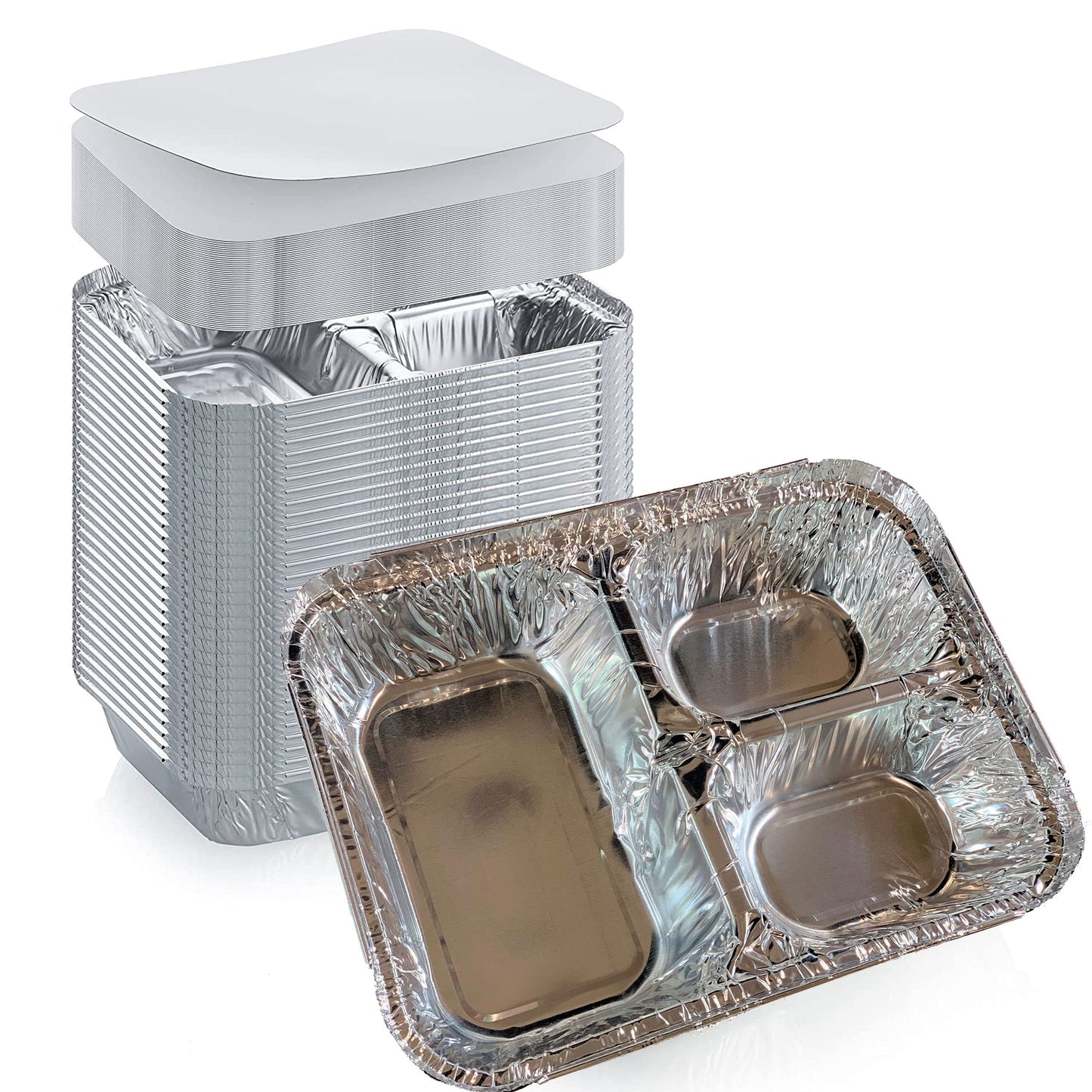 Disposable Aluminum Foil Tray with Paper Board Lids (Pack of 20 sets) – 3 Compartment Foil Pan