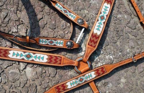 Showman Argentina Cow Leather Headstall & Breast Collar Set w/Navajo Beaded Inlays