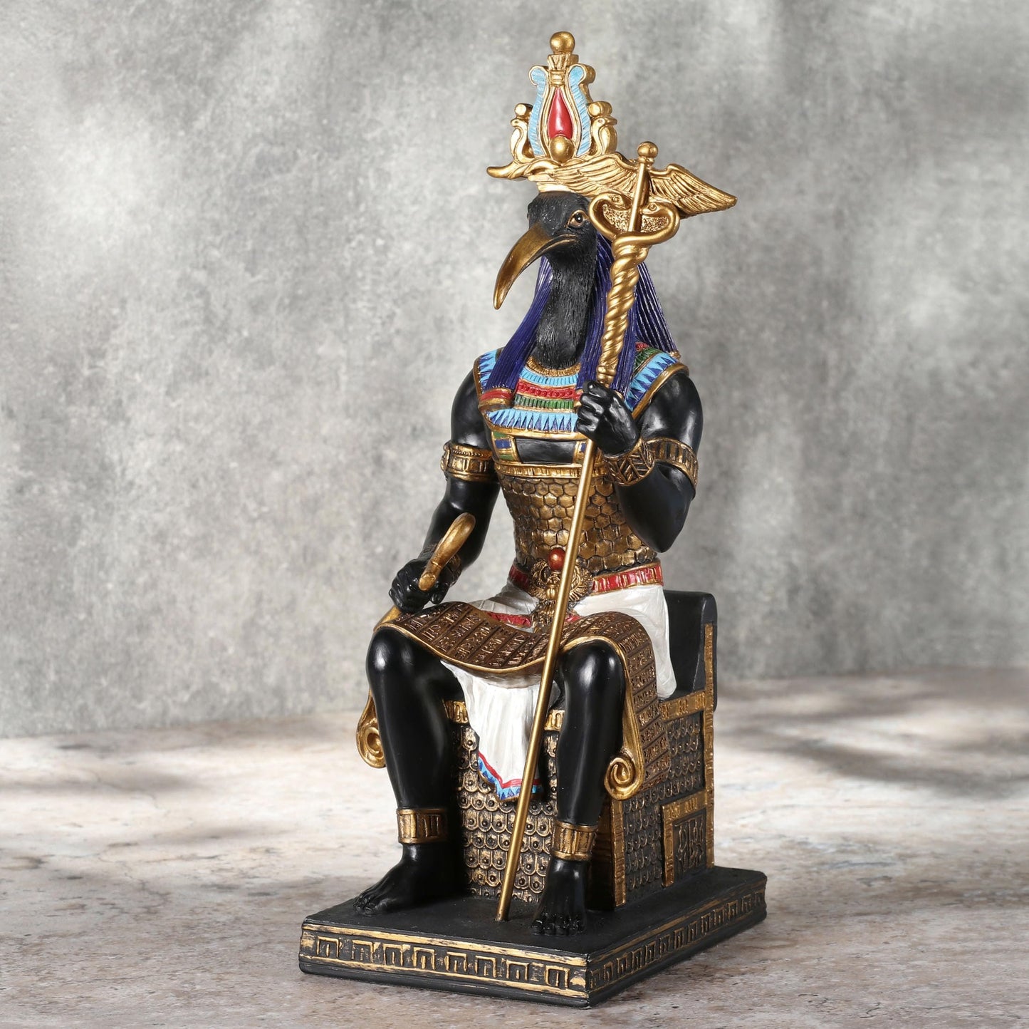 Veronese Design 9 1/4 Inch Thoth Egyptian God of Wisdom Resin Sculpture Hand Painted Black Gold Finish