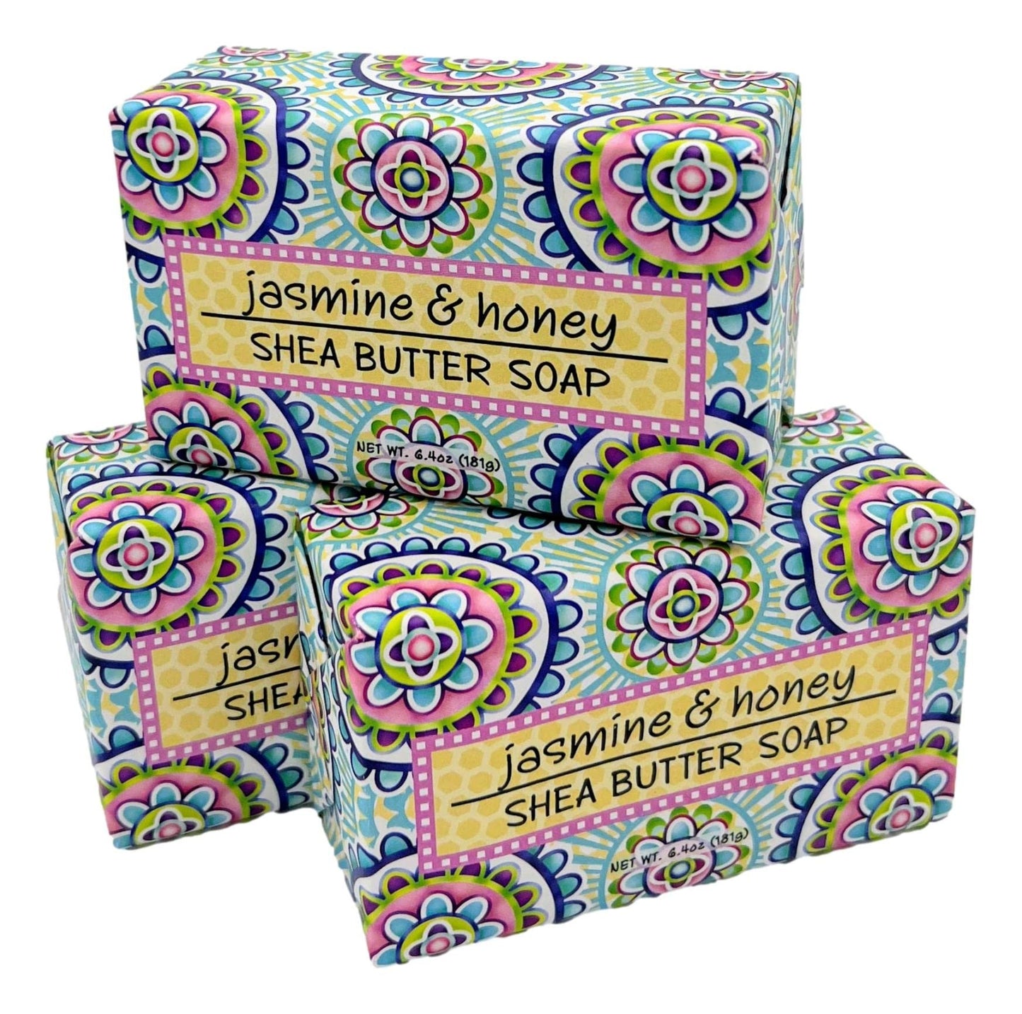 Greenwich Bay Trading Co, Jasmine and Honey Shea Butter Soap, Set of 3 Bars, 6.4 Ounces Each