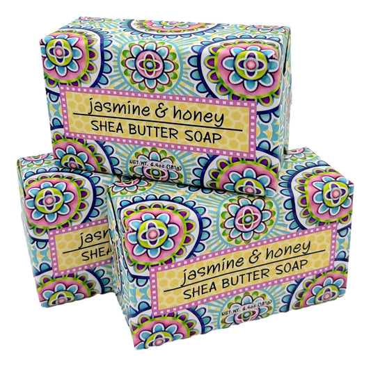 Greenwich Bay Trading Co, Jasmine and Honey Shea Butter Soap, Set of 3 Bars, 6.4 Ounces Each