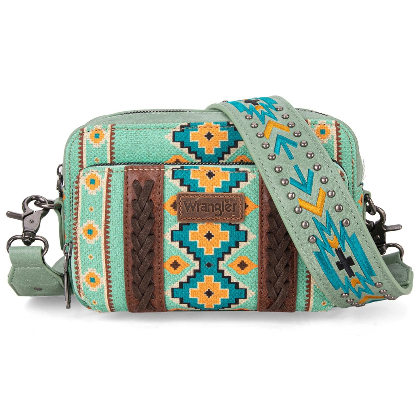 Wrangler Crossbody Bag for Women Boho Aztec Small Multi Pocket Crossover Purse