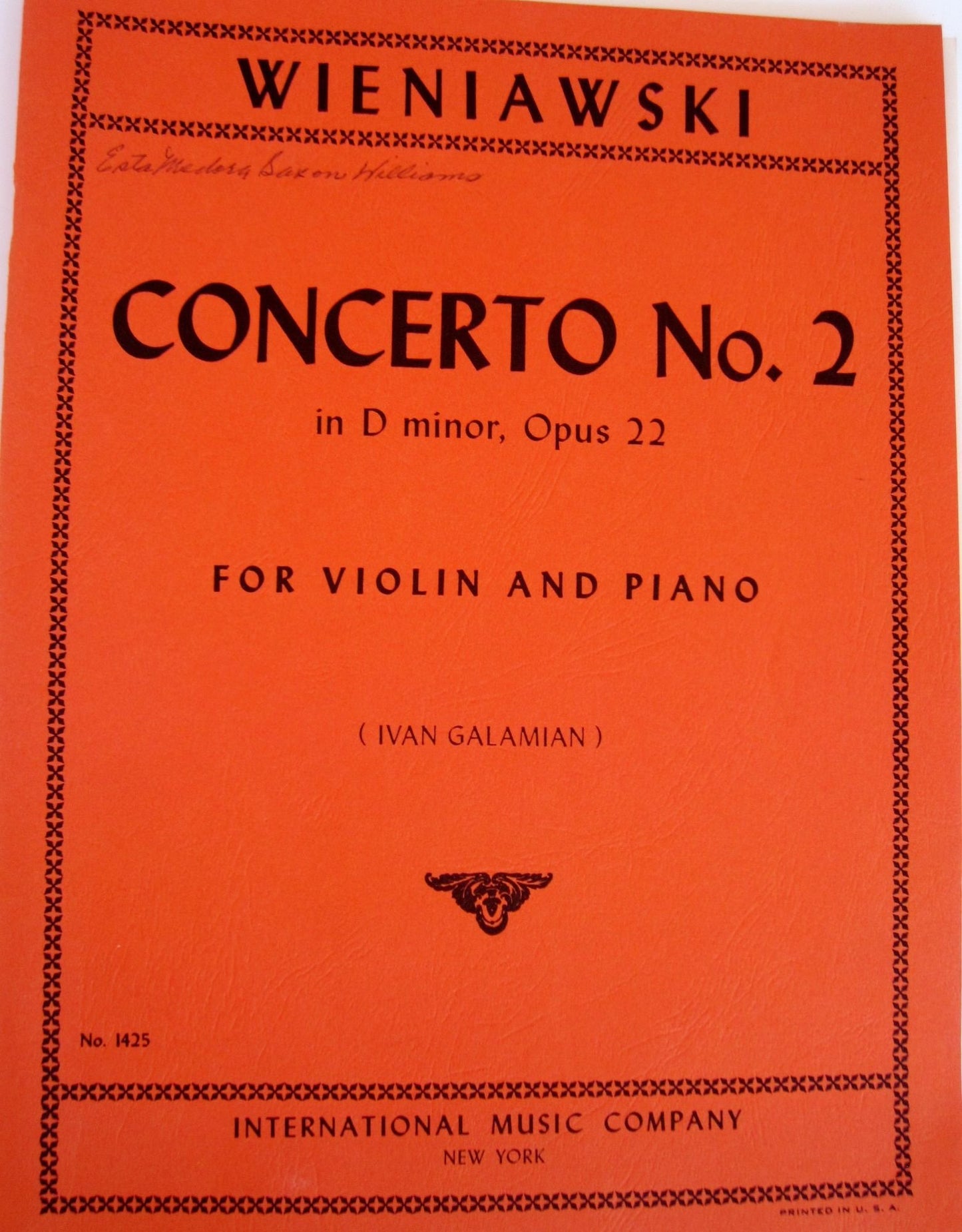 Concerto No. 2 in D Minor- Opus 22 for Violin and Piano (International Music Company, 1425)
