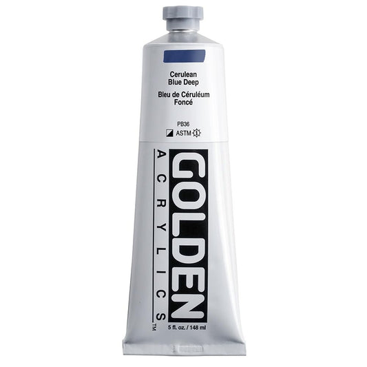 Heavy Body Acrylics by GOLDEN, Cerulean Blue Deep, 5 fl. oz. Tube, Professional Acrylic Paint, Semi-Opaque