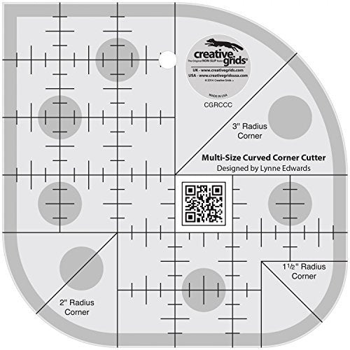 Creative Grids Curved Corner Cutter Quilt Ruler – CGRCCC – Made in USA, Non-Slip Grip Acrylic Quilting, Sewing, Crafting, Patchwork Ruler & Template