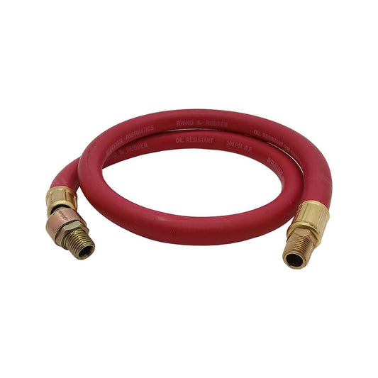 Red Rubber Air Hose Whip 3' Long 1/4" I.D. with 1/4" Male Ball Swivel
