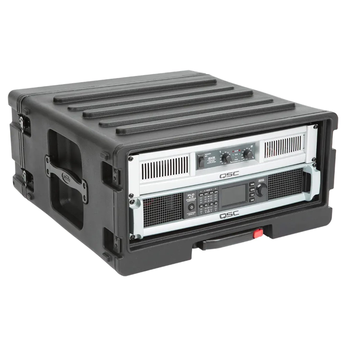 SKB 4U rSeries Rolling Rack with Integrated Back Wheels and 1-Touch Pull Handle, Comes with 4 Rack Units and Interlocking Molded Stacking Bars