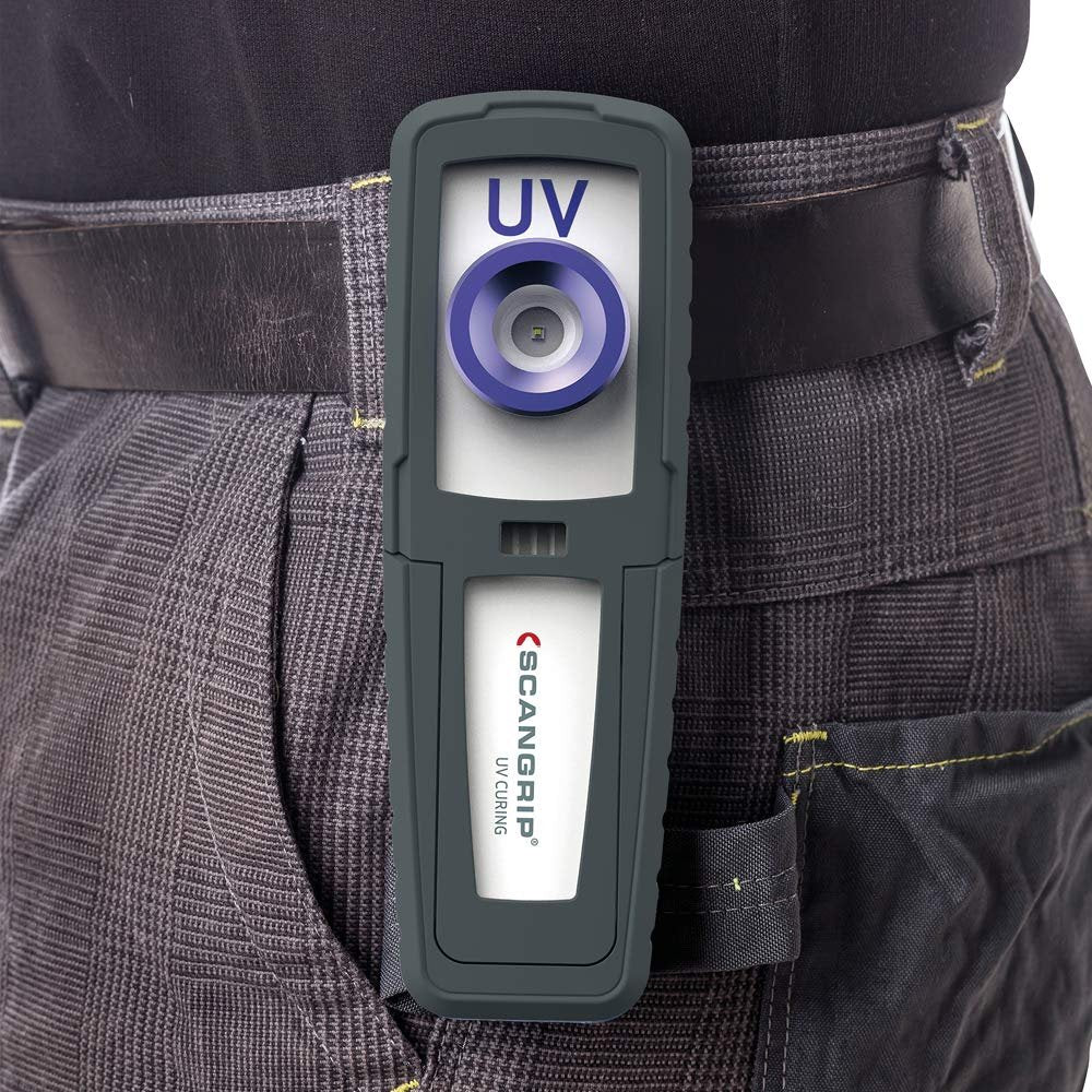 SCANGRIP UV-Light, Rechargeable LED UV Curing Light for Small and Medium Areas, Belt Clip, Sturdy Hook, Built-in Magnet, can be Used on Plastic and Heat Sensitive Material