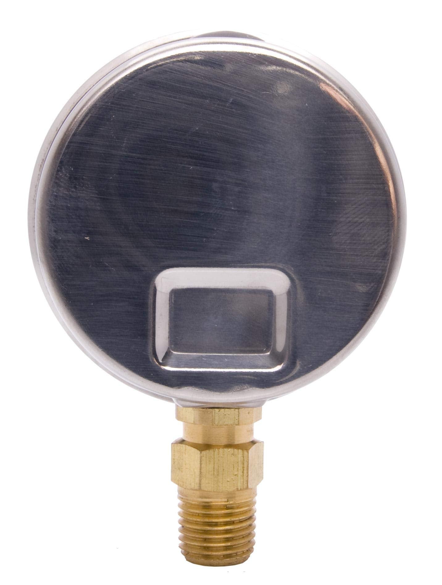 2-1/2" Oil Filled Pressure Gauge - Stainless Steel Case, Brass, 1/4" NPT, Lower Mount Connection, 0-100