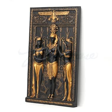Veronese Design Art Deco Egyptian Pharaoh With Maidens Wall Plaque Black Gold Resin Wall Sculpture