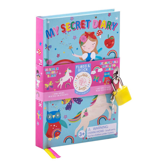 Floss & Rock Rainbow Fairy My Scented Secret Diary, Strawberry Scent with Sticker Sheet, Padlock and Key, Kids Activity book