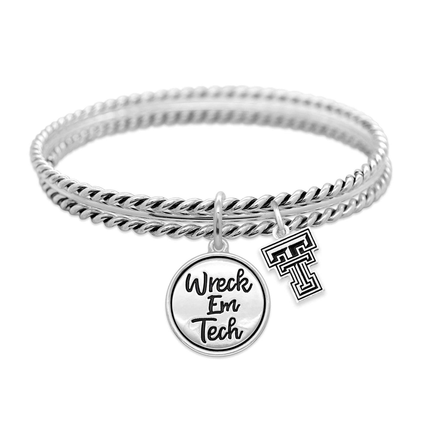 From the Heart Texas Tech Red Raiders Wreck Em Tech Twist and Shout Silver Bracelet Jewelry TTU, 7 5 inch