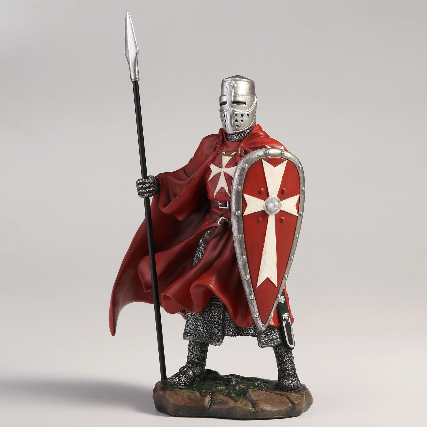 Veronese Design 7 3/4 Inch Maltese Knights Hosipitaller Templar Spear and Shield Hand Painted Polystone Home Decor Statue Collectibles