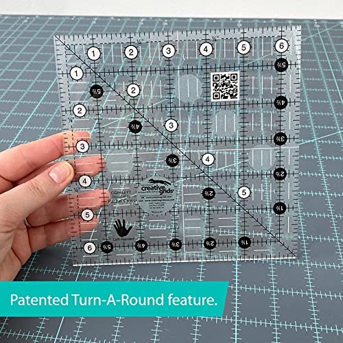 Creative Grids Quilt Ruler 6-1/2in x 6-1/2in Square – CGR6LEFT – Made in USA, Non-Slip Grip Acrylic Quilting, Sewing, Crafting, Patchwork Ruler for Measuring & Cutting Fabric