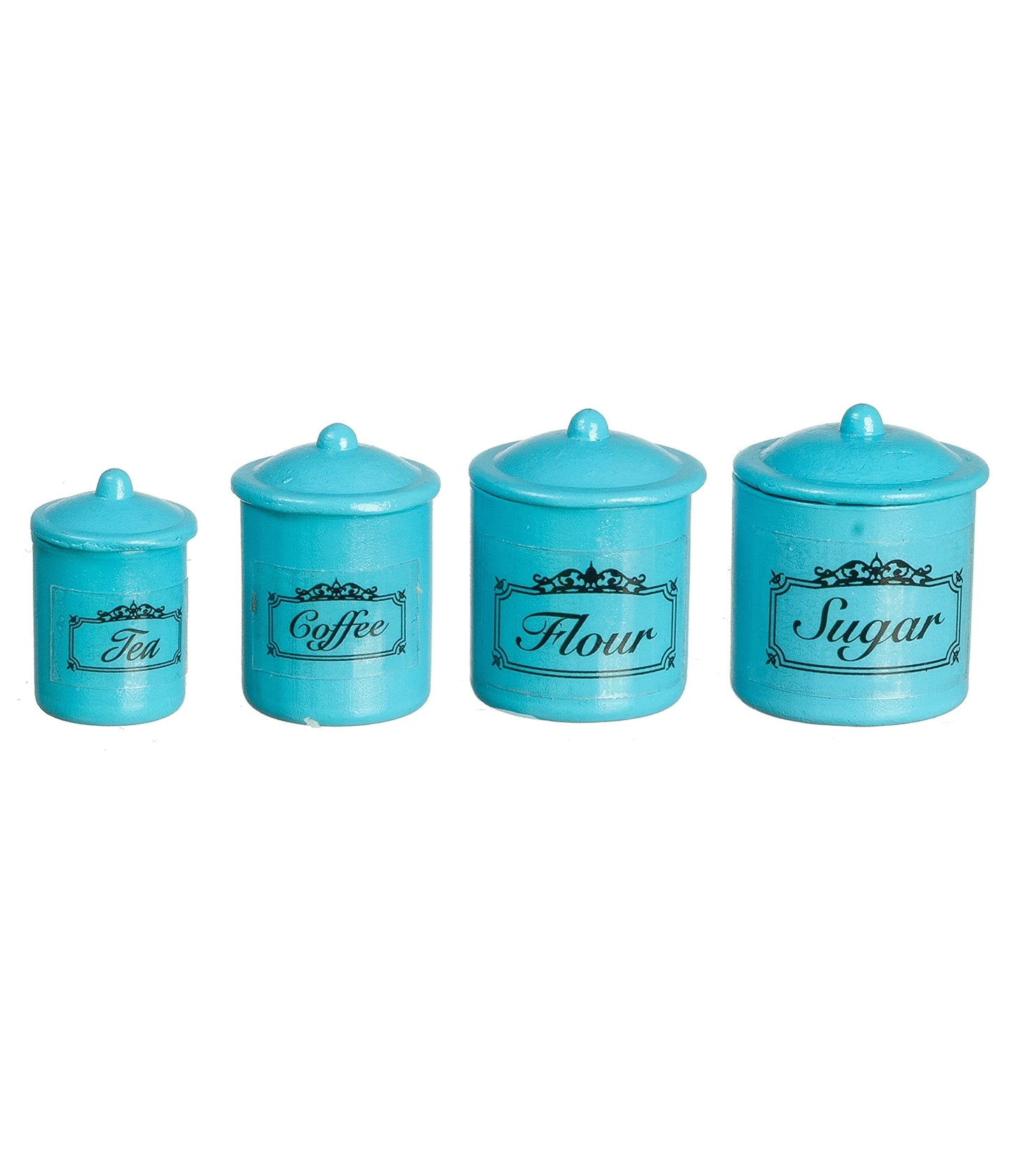 Melody Jane Dolls Houses Dollhouse Blue Canister Storage Jar Set 4 Miniature Kitchen Accessory 1:12