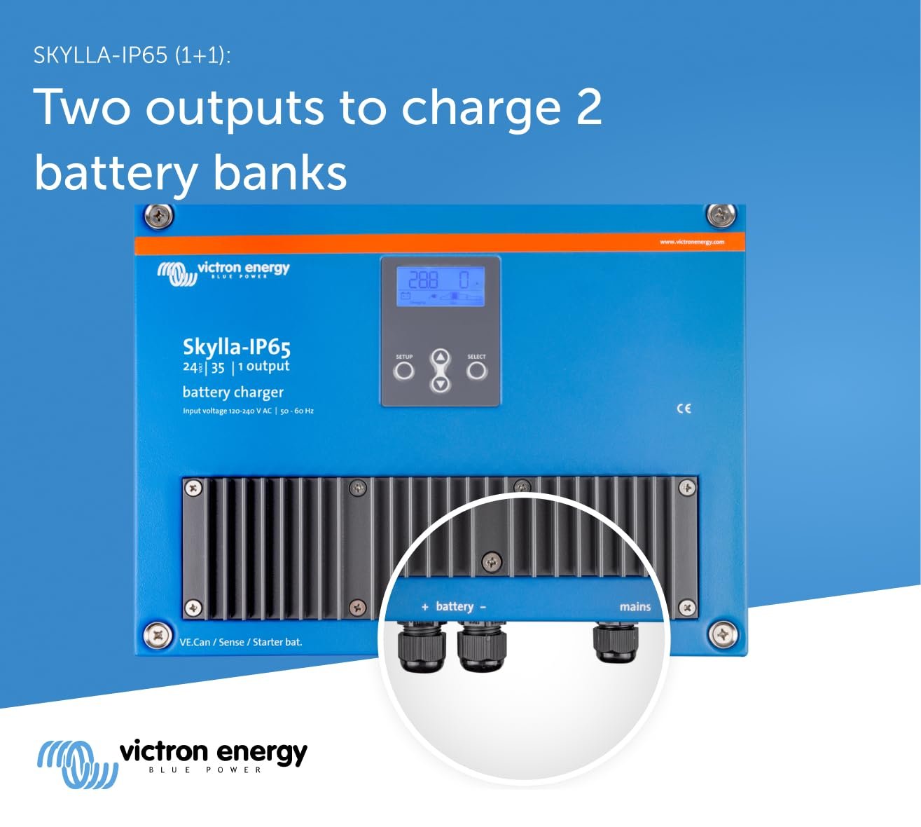 Victron Energy Skylla-IP65 24-Volt 35 amp 120-240VAC Battery Charger, 1+1 Isolated Outputs