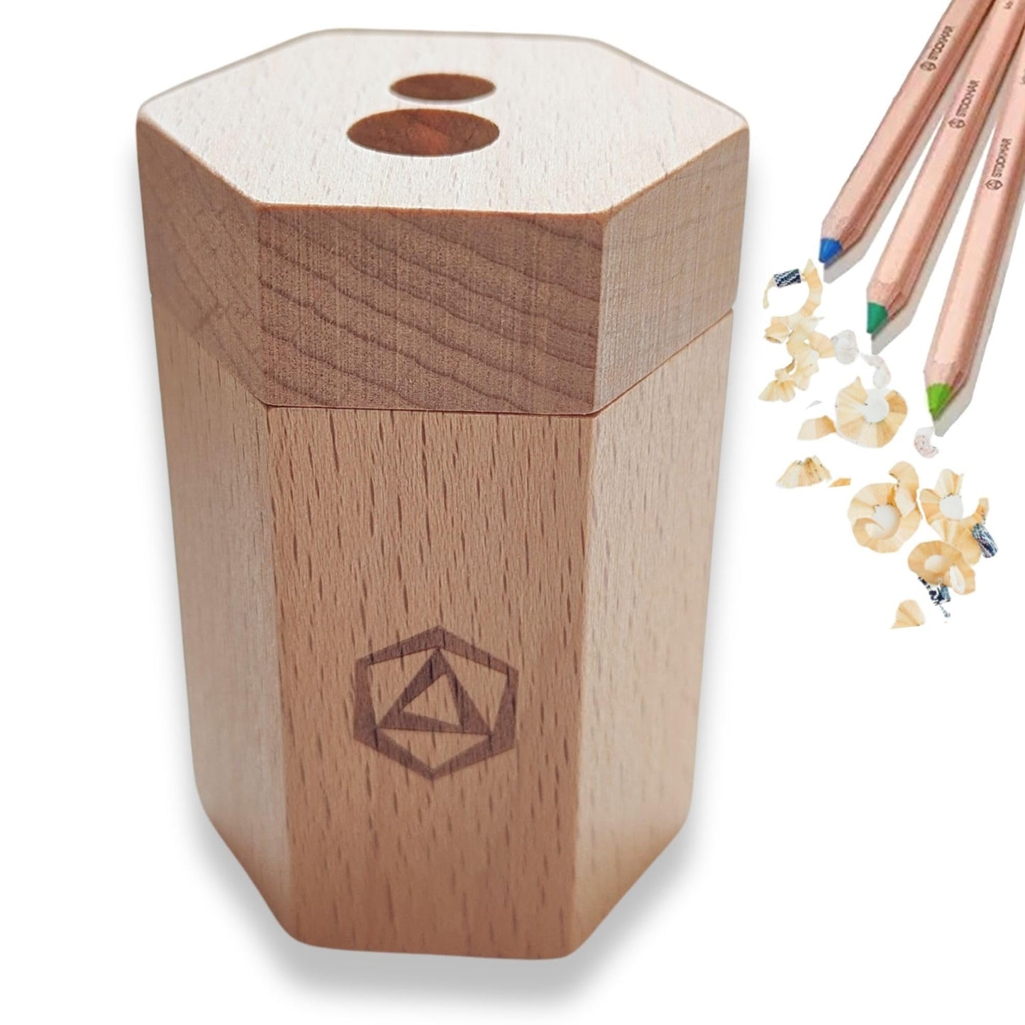 Stockmar Dual Pencil Sharpener FSC Lime Wood for Thin and Thick Pencils - Triangular and Hexagonal Shape - Colour Giants Stockmar, Waldorf Art Supplies, Made in Germany