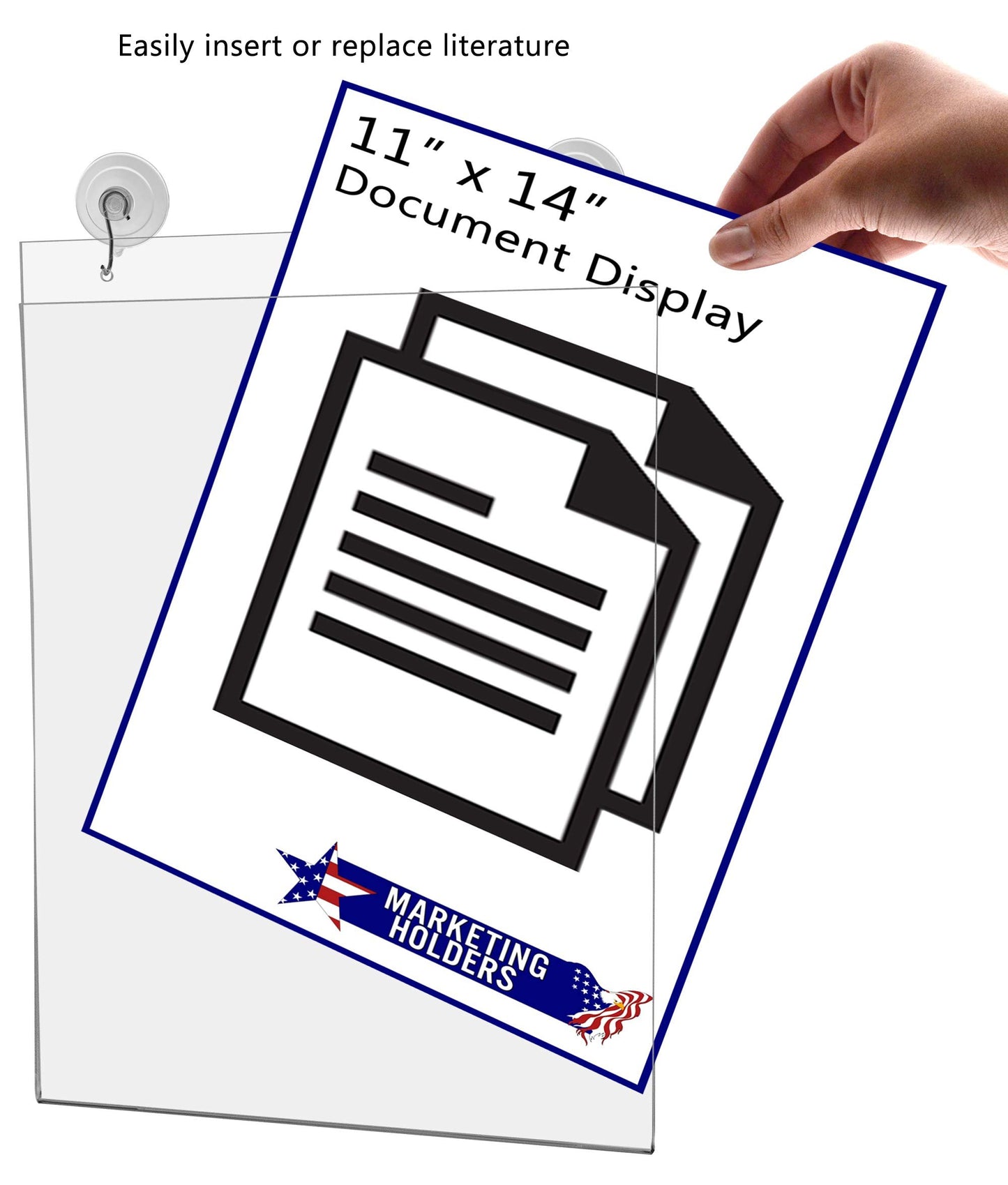 Marketing Holders Sign Holder with Suction Cup Hooks Glass Wall or Window Mount Clear Acrylic 11 x 14 Poster or Flyer Sleeve for Businesses Salons Restaurants and Schools