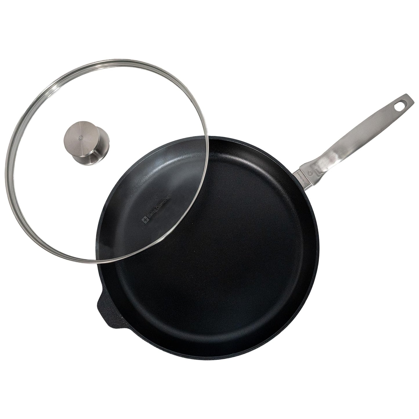 Swiss Diamond Nonstick Frying Pan Hybrid Ceramic and Diamond-Infused Fry Pan With Glass Lid, Dou Ceramic, Dishwasher and Oven Safe Fry Pans