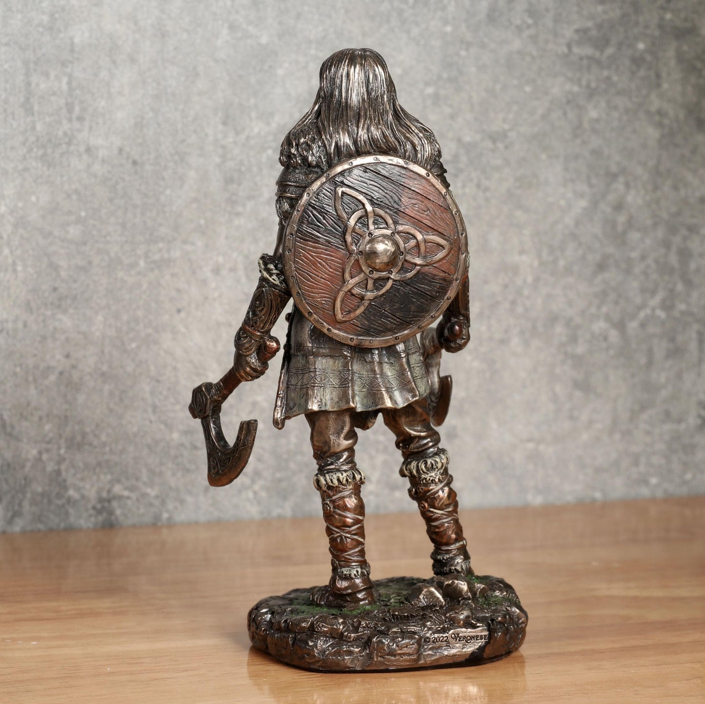 Veronese Design 6 1/8 Viking Twin Axes Berserker Female Resin Sculpture Cold Cast Bronze Finish